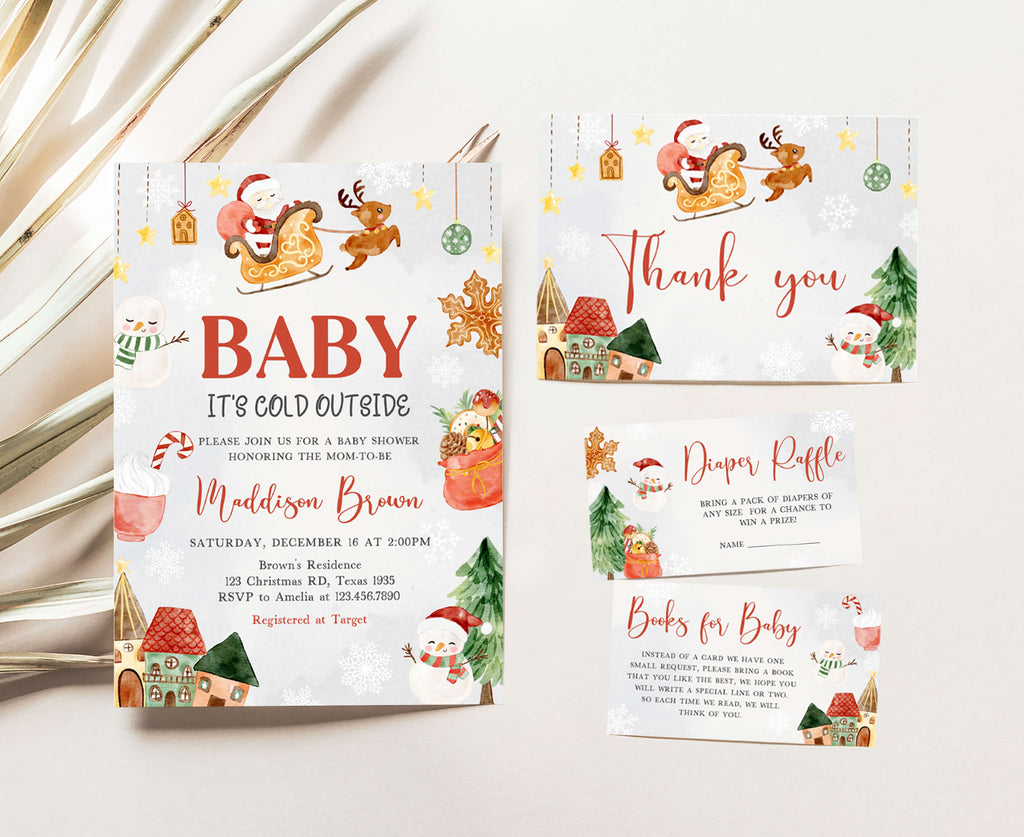 Baby It's Cold Outside Christmas Baby Shower Invitation Set