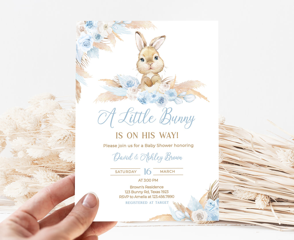 Boy Bunny Rabbit Baby Shower Invitation