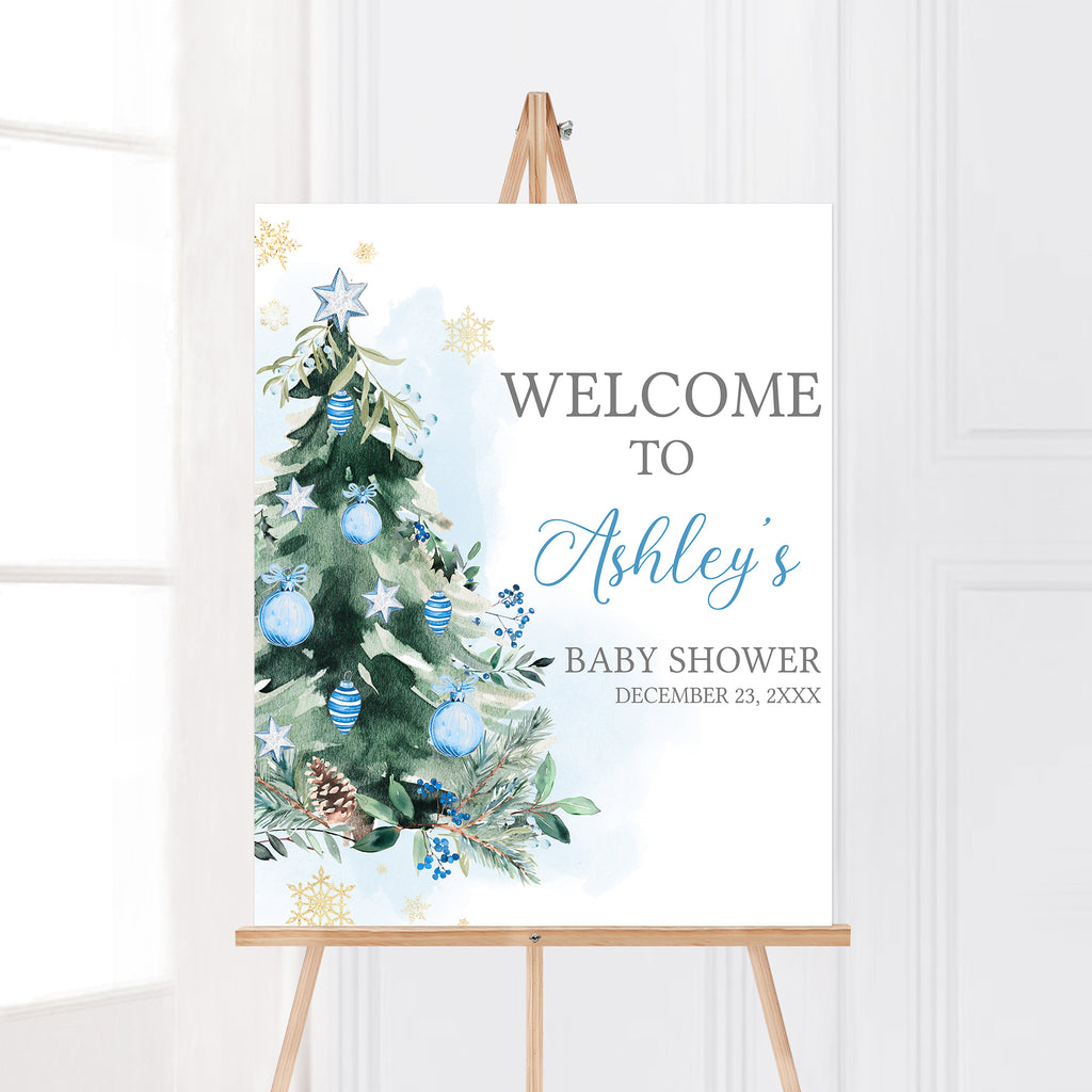 Blue A Little Bundle of Joy Christmas Baby Shower Welcome Sign
