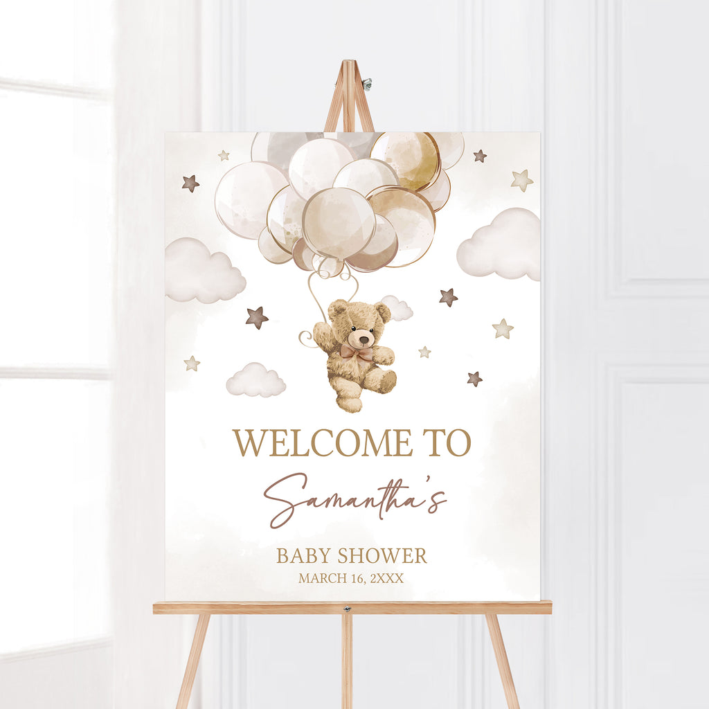 Brown Bear Balloon Baby Shower Welcome Sign