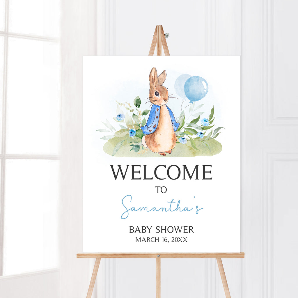 Blue Peter Rabbit Baby Shower Welcome Sign
