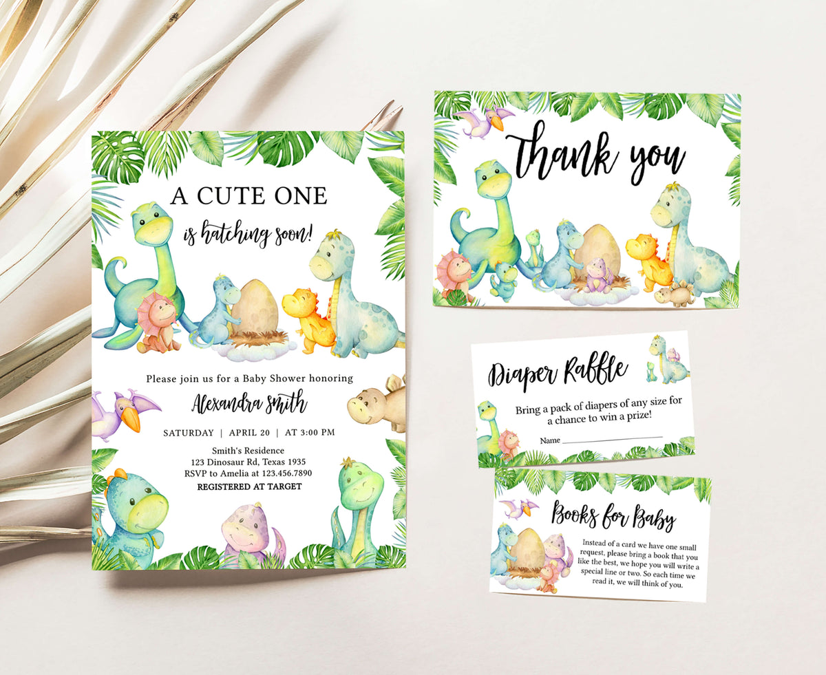 Dinosaur Baby Shower Invitation Bundle for Cute Dino Cuddle Palette