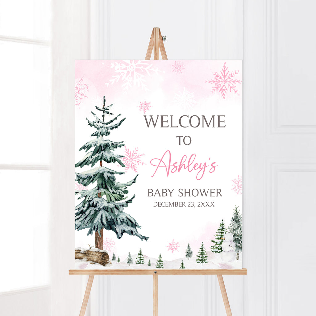 Pink Baby It's Cold Outside Baby Shower Welcome Sign
