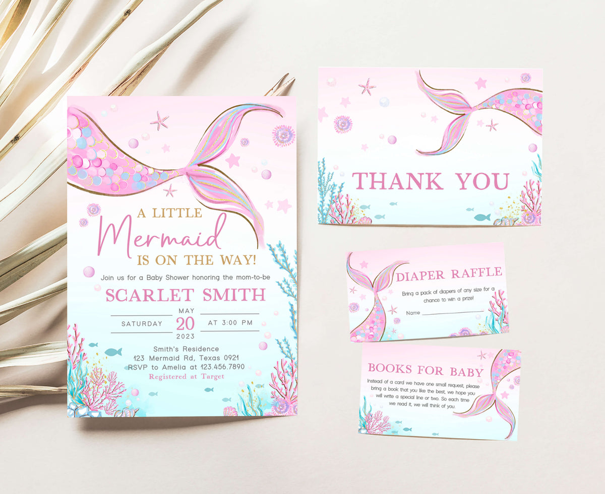 Editable Little Mermaid Baby Shower Invitation Set – Cuddle Palette