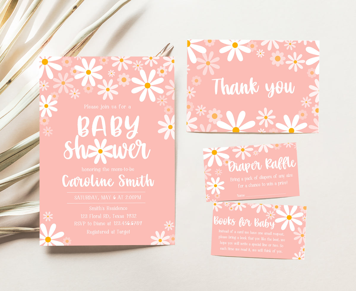 Floral Baby Shower Invitation Kit Templates with Daisies Cuddle Palette