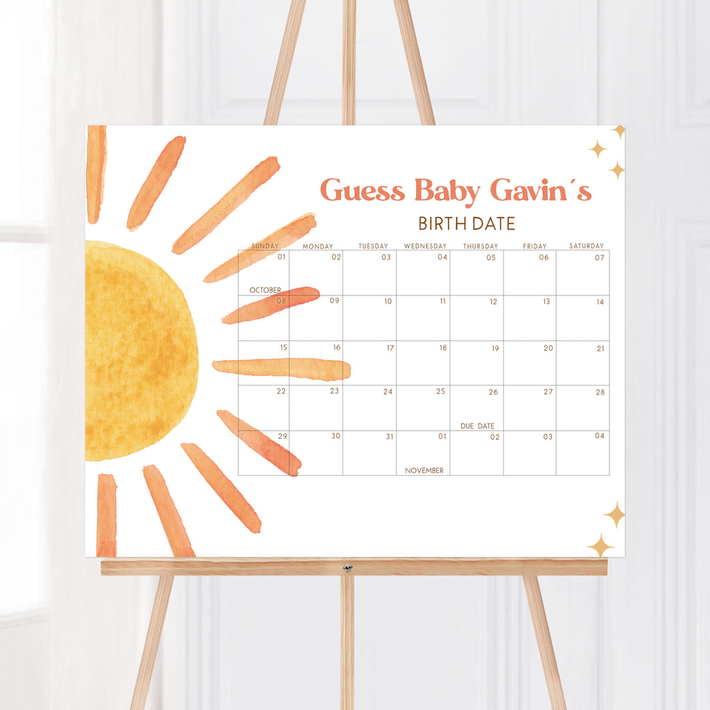 Here Comes the Son Baby Shower Due Date Calendar