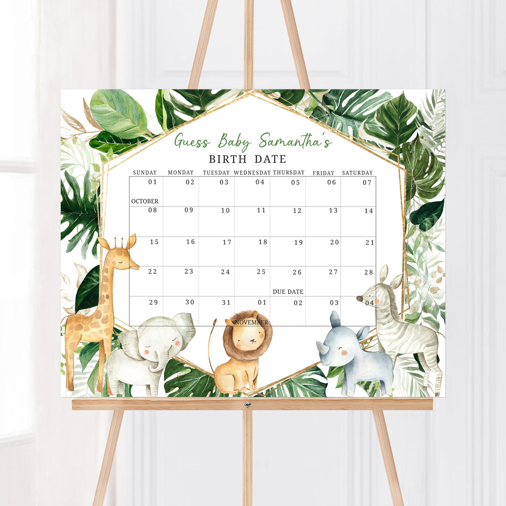 Greenery Safari Baby Shower Due Date Calendar
