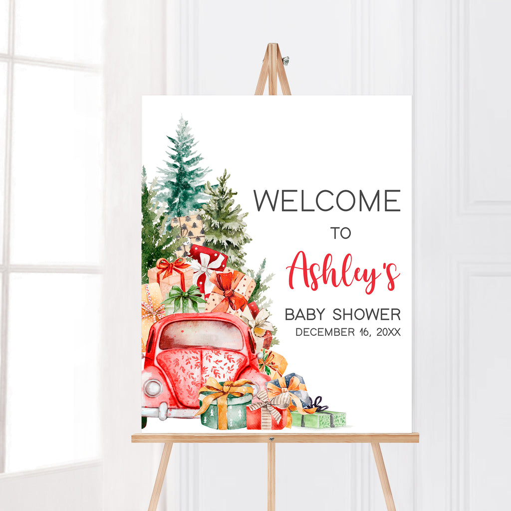 A Little Bundle of Joy Christmas Truck Baby Shower Welcome Sign