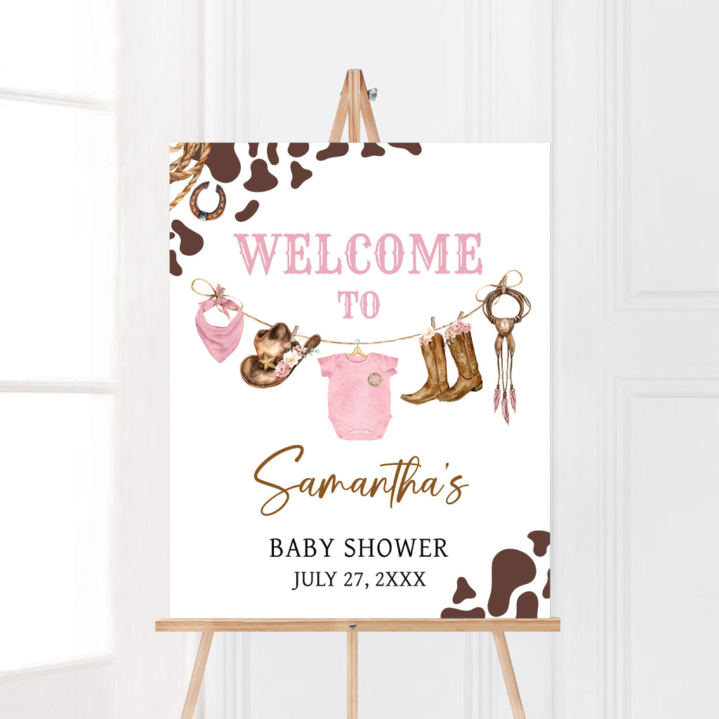 Pink Cowgirl Baby Shower Welcome Sign