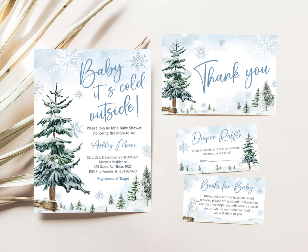 Blue Baby It's Cold Outside Baby Shower Invitation Set