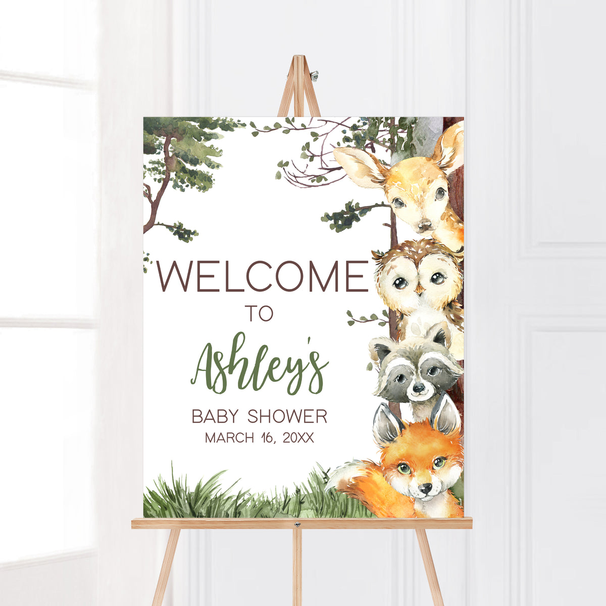 Editable Woodland Baby Shower Welcome Sign – Cuddle Palette