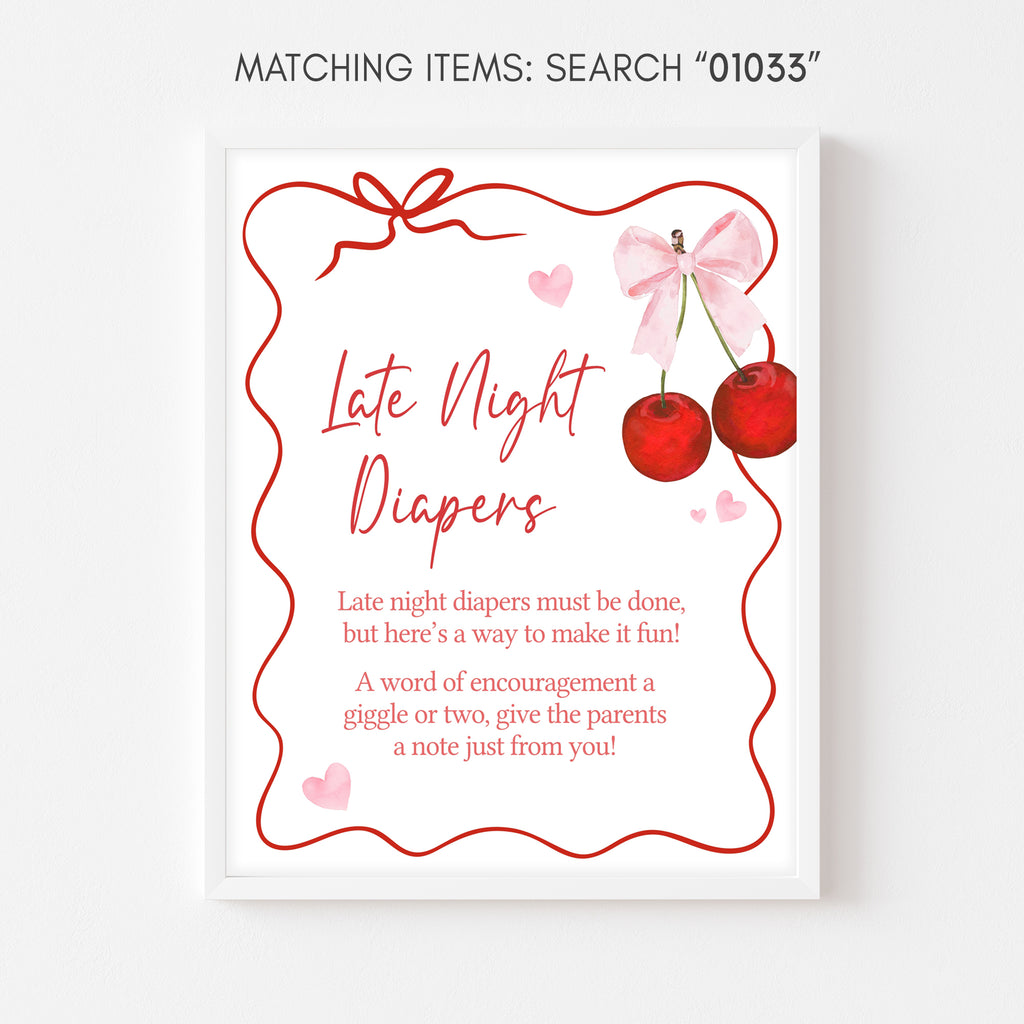 Cherry Baby Shower Late Night Diapers Sign