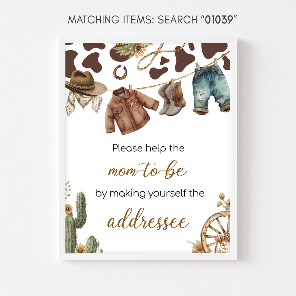 A Little Cowboy Baby Shower Envelope Station Sign