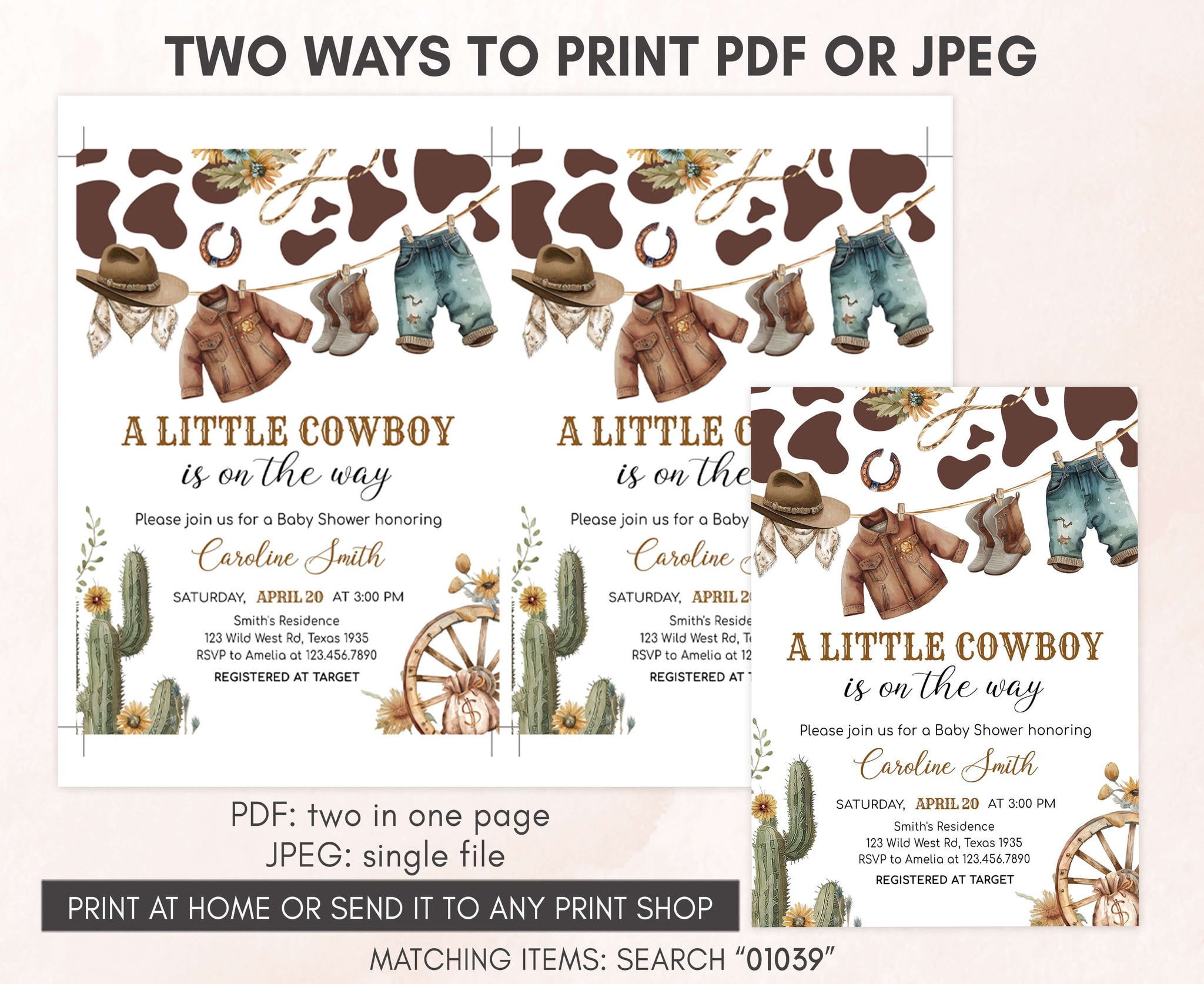 Cowboy-Babyparty Einladungskarten – 20 Stück Mit Umschlägen, In Baby-Body-Form, Für Gender Reveal