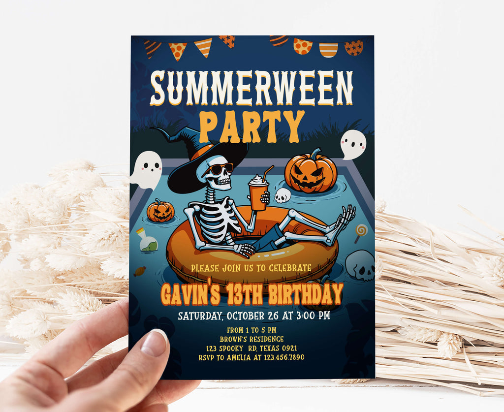 Printable Summerween invitation for teen birthday party