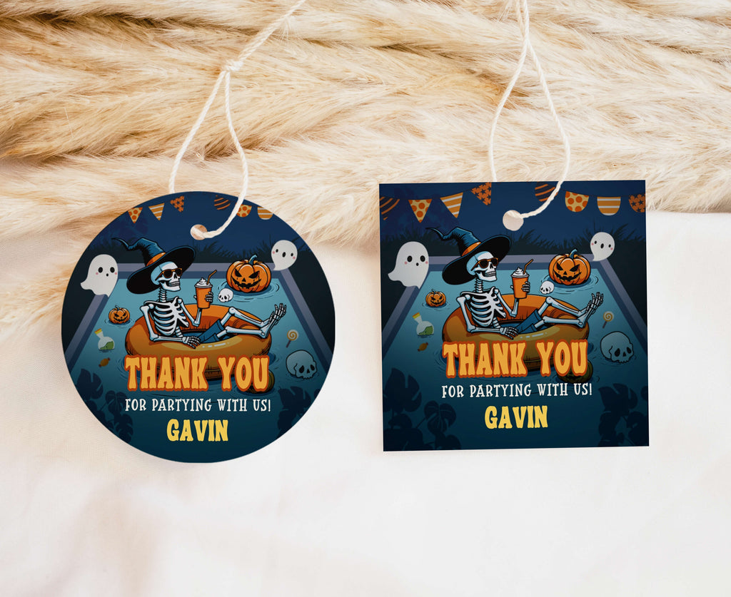 Editable Halloween pool party gift tags for boys or teens