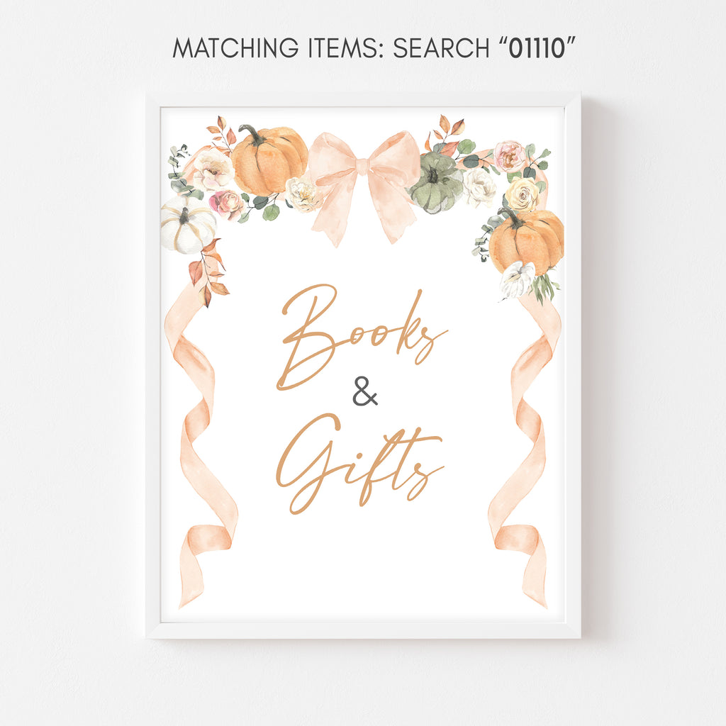 Boho Watercolor Pumpkin Baby Shower Books & Gifts Sign