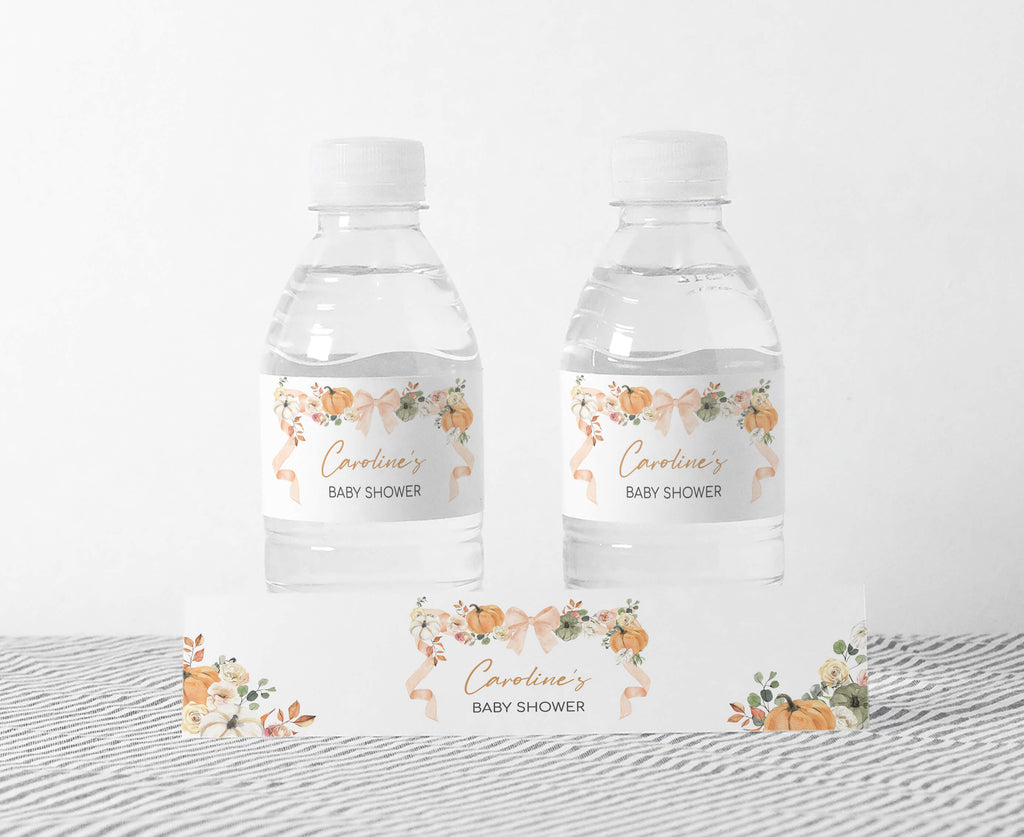 Baby Shower Bottle Sticker with Bow and Pumpkins