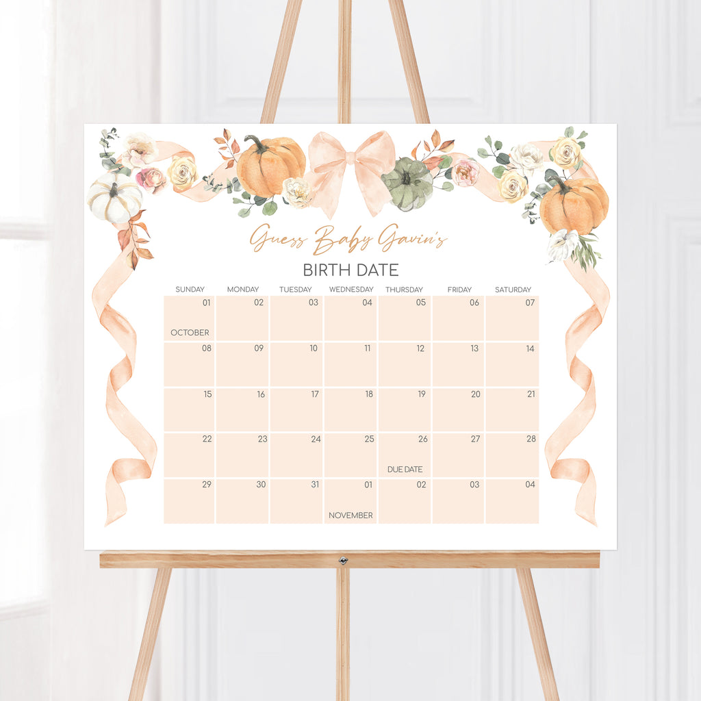 Pastel Fall Baby Shower Calendar Game Design