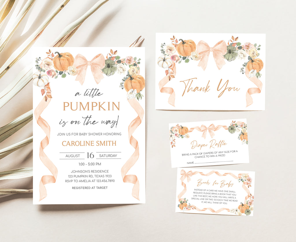 Printable Rustic Pumpkin Baby Shower Invite Pack with Bow