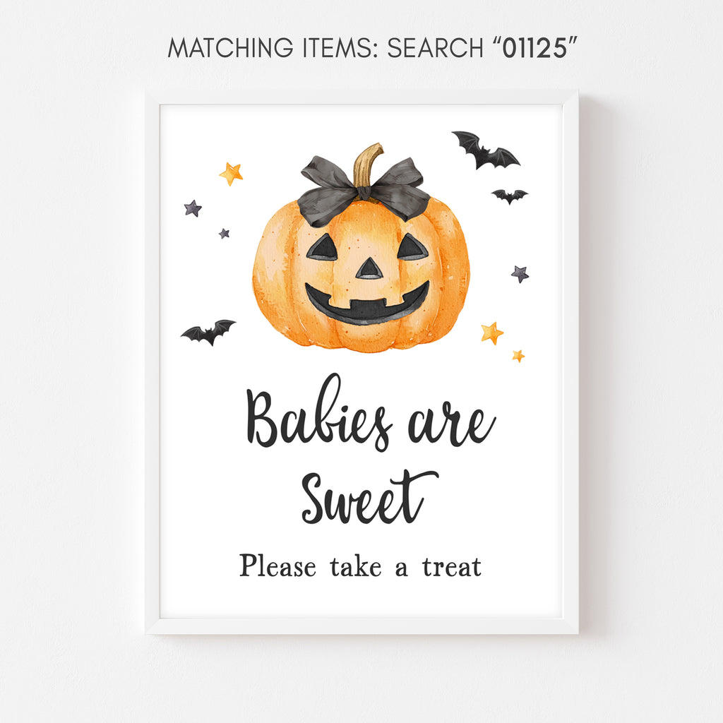 Halloween Babies are Sweet sign with jack-o'-lantern artwork for candy tables at fall baby showers