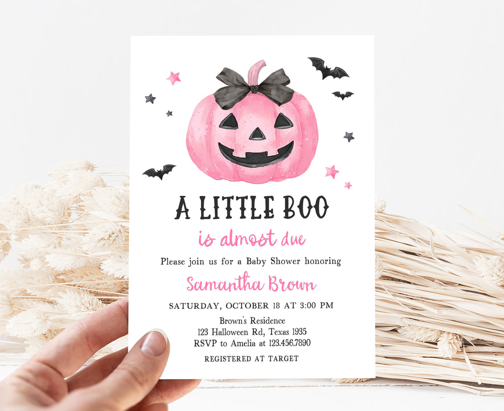 Pink pumpkin baby shower invite for girls