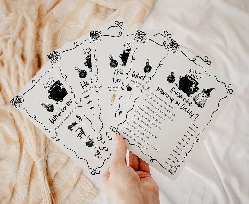 Spooky Halloween baby shower games bundle, brewing theme, printable gender neutral party fun