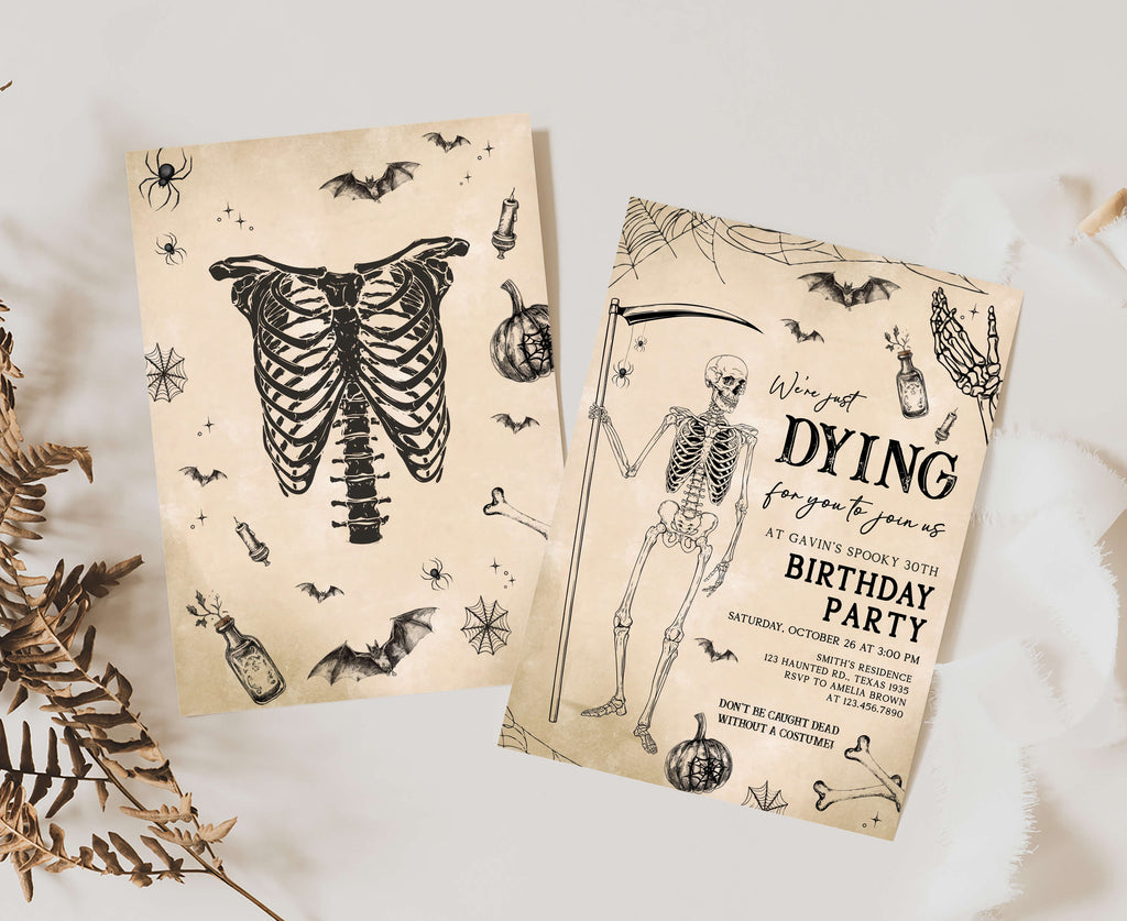Editable printable skeleton-themed birthday invitation
