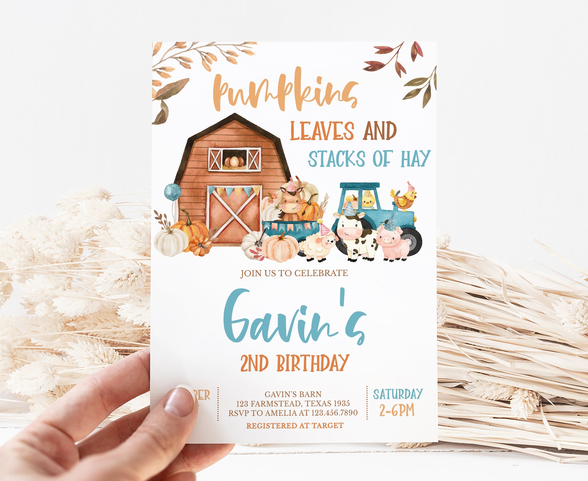 Editable Fall Birthday Party Invitation, image size:2048x1674
