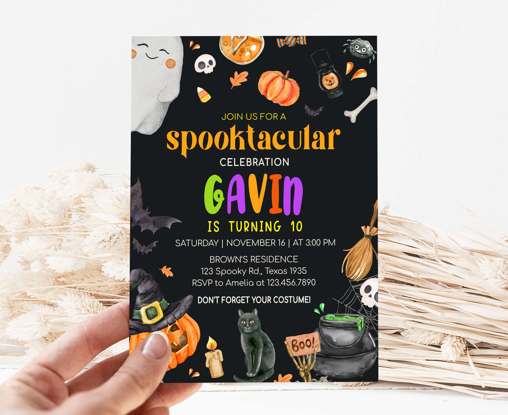 Printable cauldron and black cat party invite