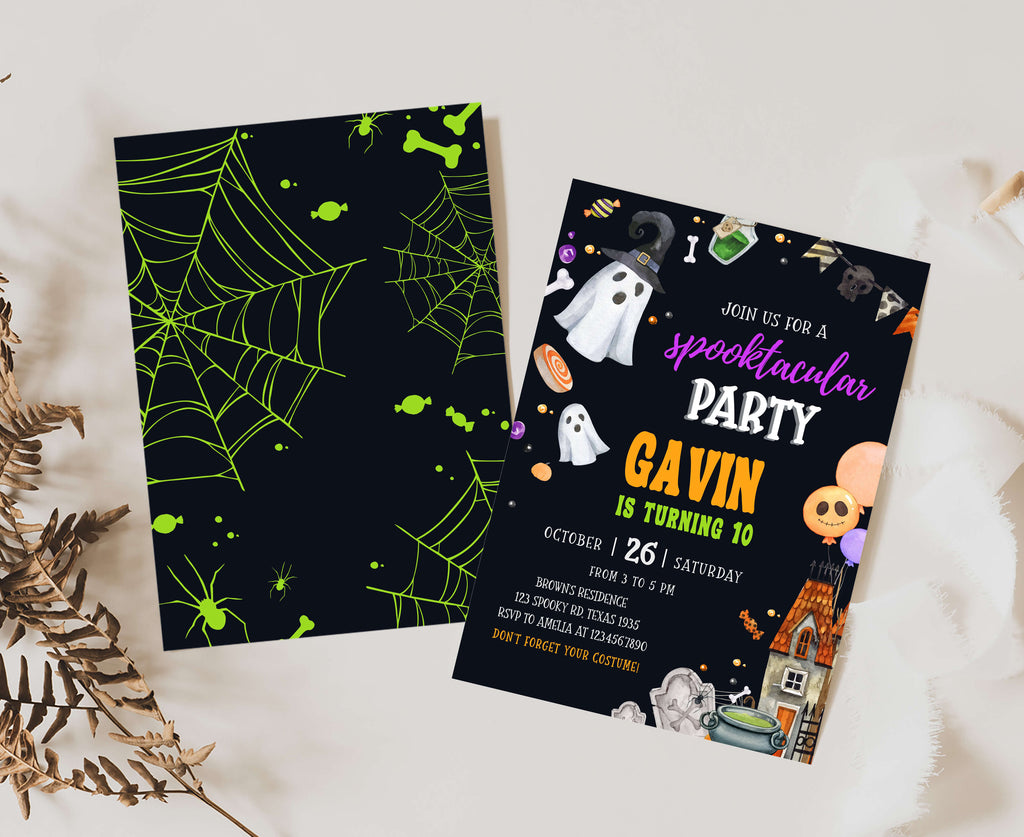 Editable ghost-themed spooky birthday invite