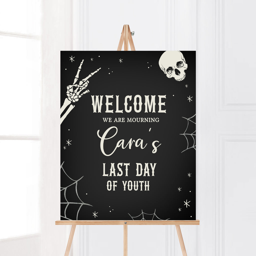 Black and white gothic welcome sign for milestone birthday