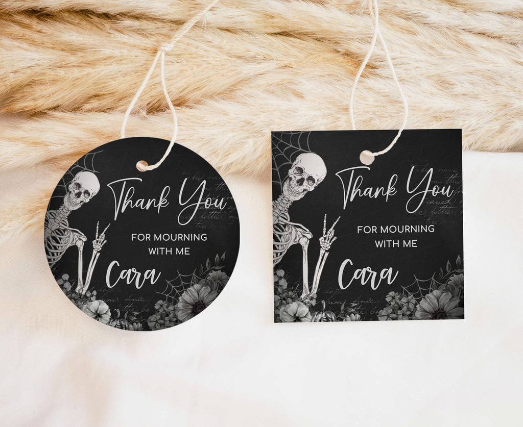 Creepy cute gothic gift tags for adult Halloween birthday party