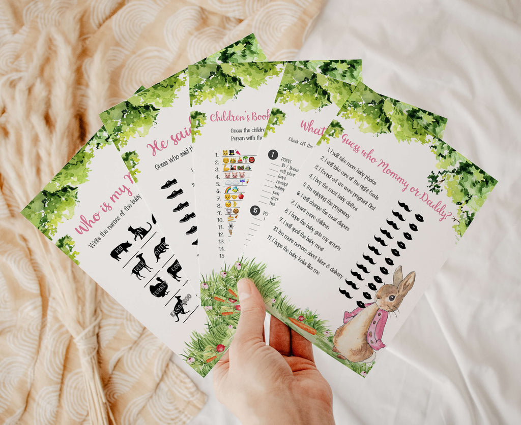 Pink Peter Rabbit Baby Shower Games Bundle