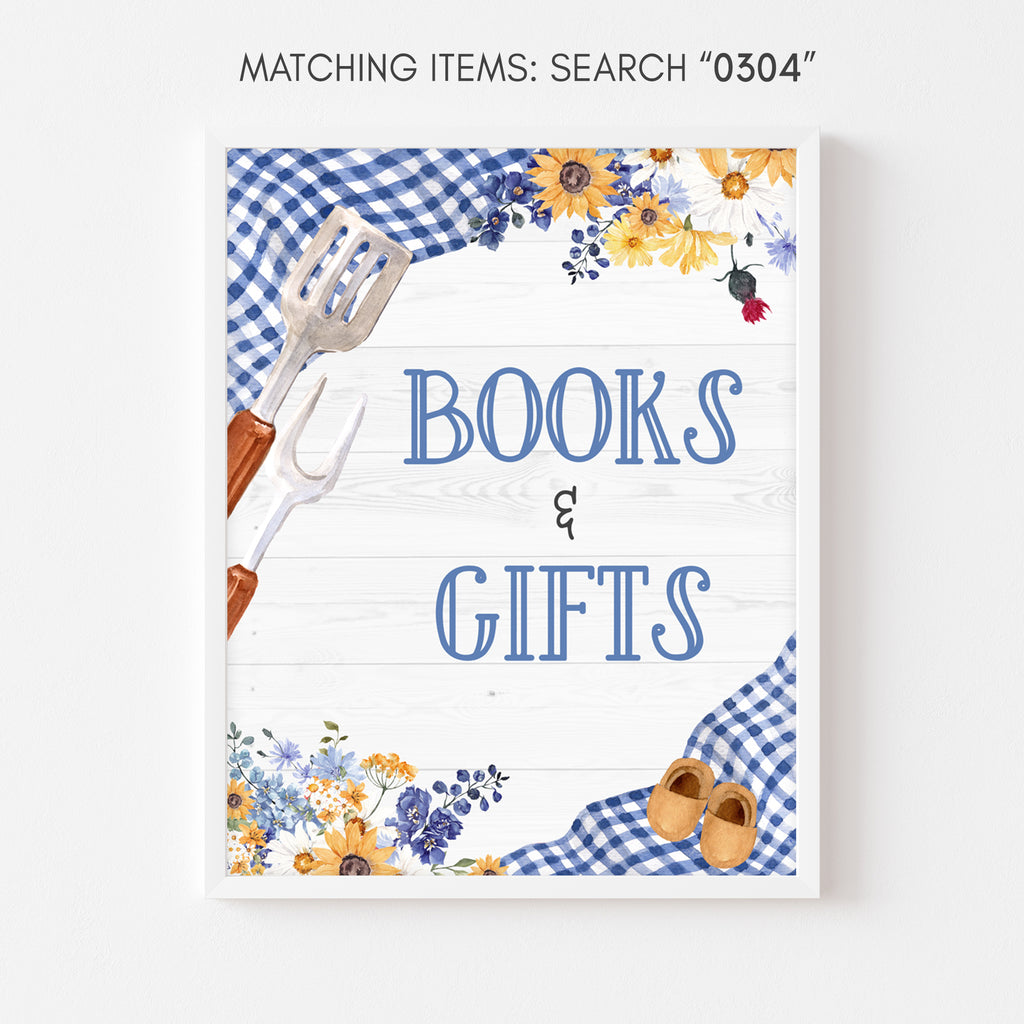 Blue BBQ Baby Shower Books and Gifts Sign