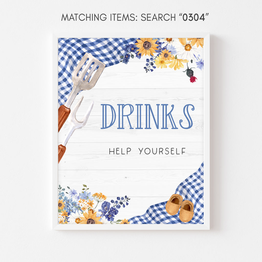 Blue BBQ Baby Shower Drinks Sign