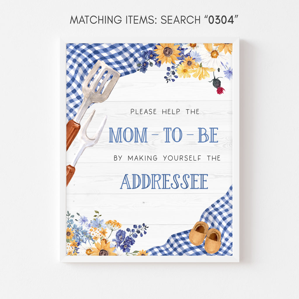 Blue BBQ Baby Shower Envelope Station Sign