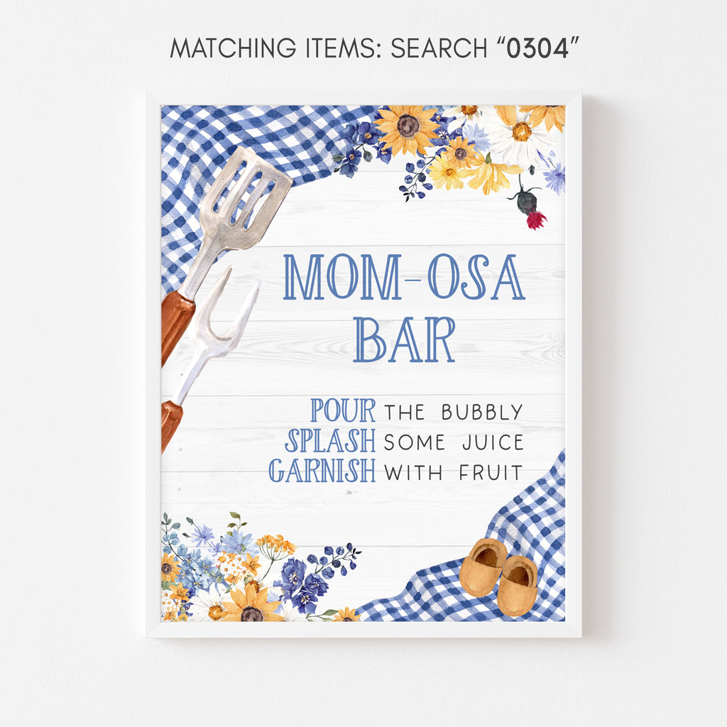 Blue BBQ Baby Shower Mom Osa Bar Sign