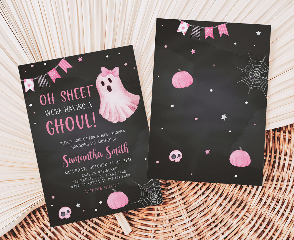 printable Halloween girl ghost baby shower invite