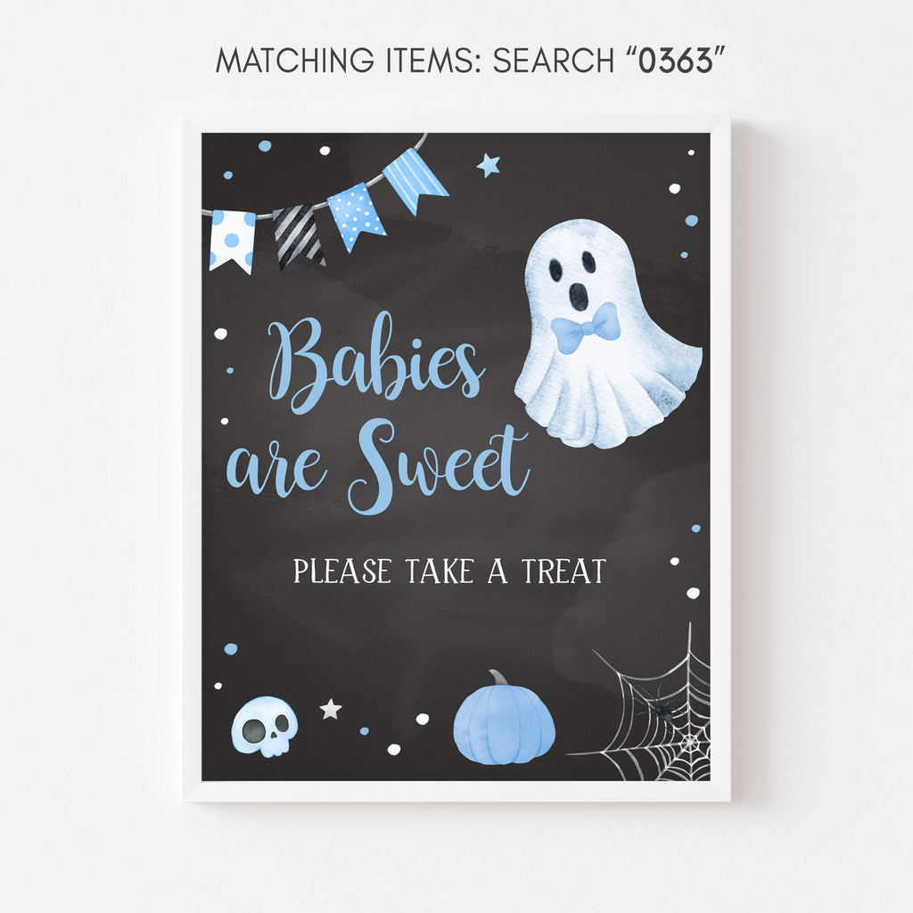 Babies are Sweet sign with blue ghost design for Halloween baby shower boy, spooky and sweet printable table decor