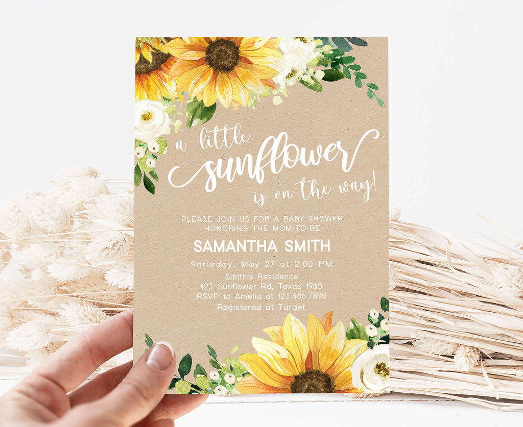 Printable little sunflower baby shower invite for fall