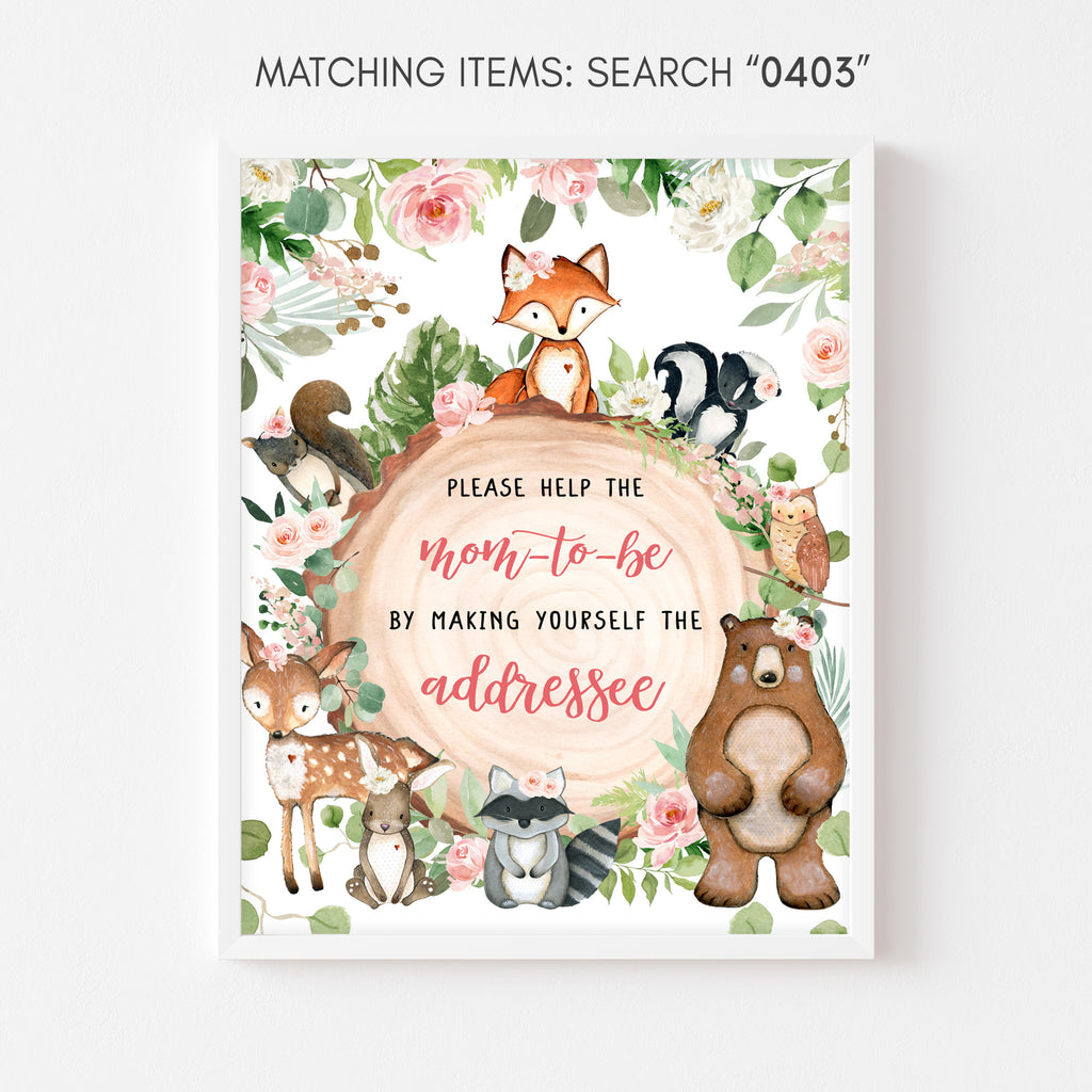 Girl Woodland Baby Shower Envelope Station Sign