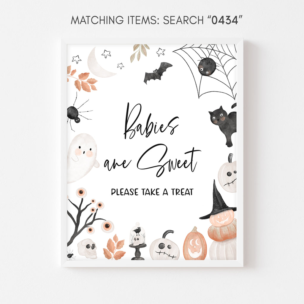Babies are Sweet sign for Halloween baby shower with ghost and candy accents, gender-neutral printable fall decor