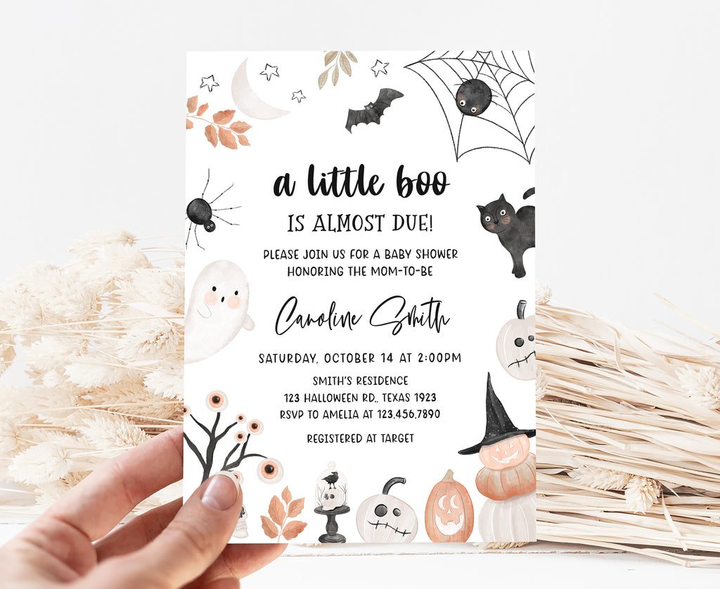 A Little Boo themed baby shower template you can personalize