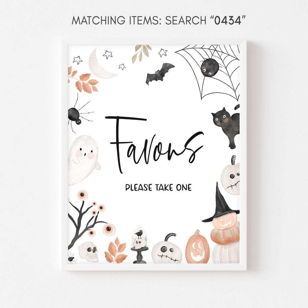 Thank you favors sign for Halloween baby shower with ghost and pumpkin graphics for fall gender-neutral parties