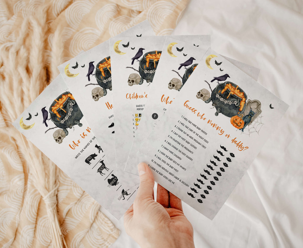 Printable Halloween baby shower games bundle with spooky theme