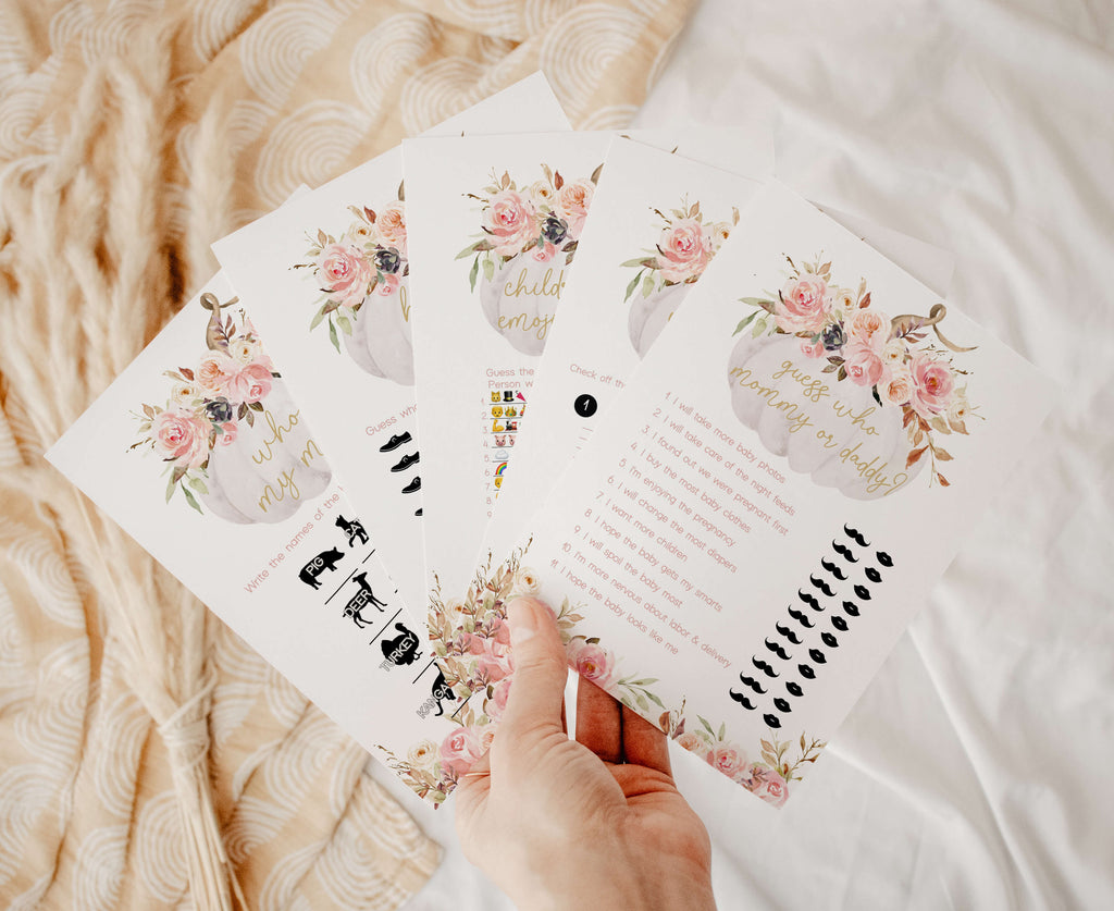 Pink Floral Pumpkin Baby Shower Games Bundle