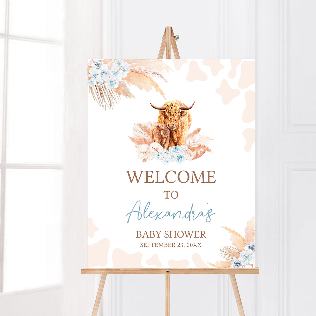 Editable Highland Cow Baby Shower Welcome Sign – Cuddle Palette