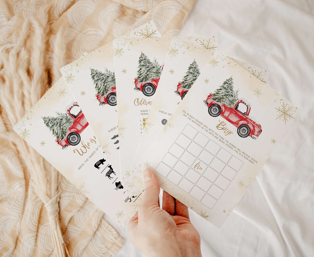 Printable winter baby shower games bundle, gender neutral rustic holiday party set