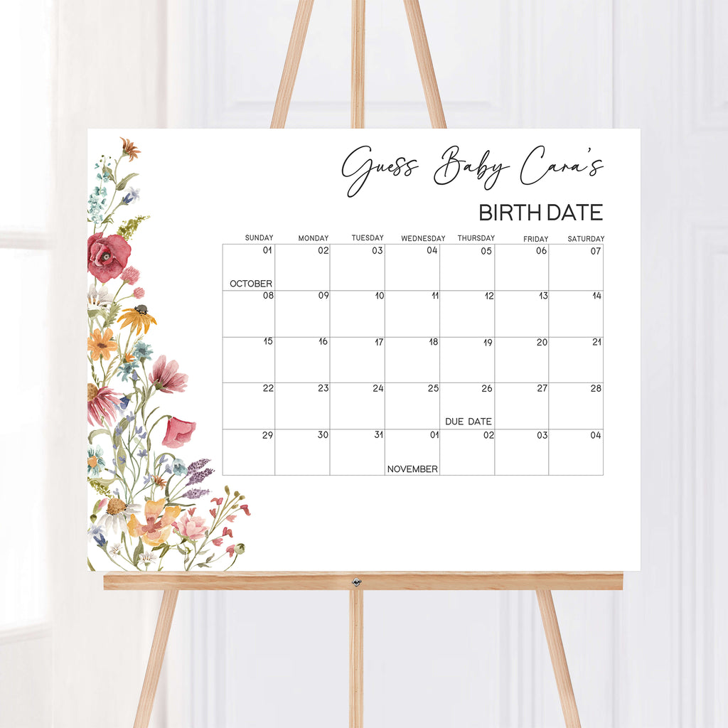 Baby in Bloom Baby Shower Due Date Calendar